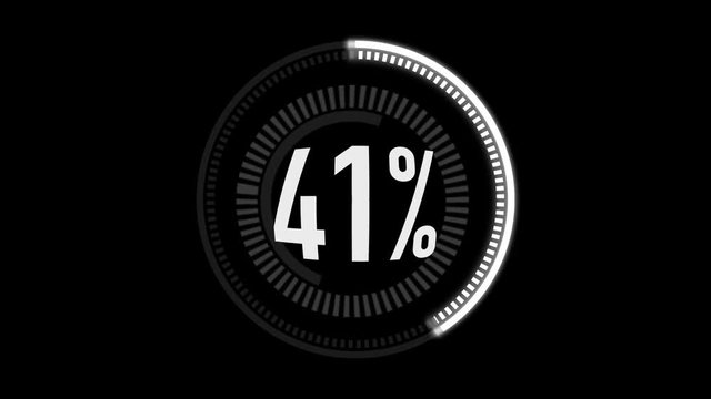 Animation white loading bar with Alpha channel. 0-100 percent. white circle on black background. Download Page. Loading Animation - 0-100.