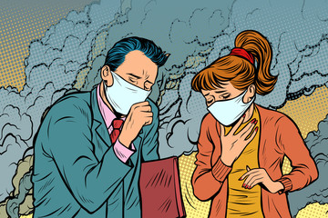 polluted air. man and woman. bad ecology