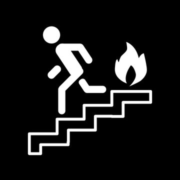 Fire Escape, Ladder, Man, Fire Line Icon. Vector Illustration Isolated On Black. Outline Style Design, Designed For Web And App. Eps 10