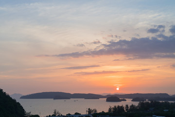 Bright sunset in sky over Krabi province Thailand landscape