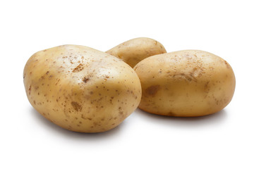 Three big potatoes, isolated on white background