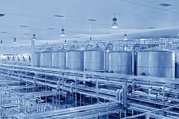 dairy processing production line in a factory