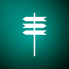 Signpost icon isolated on green background. Road sign. Pointer symbol. Flat design. Vector Illustration