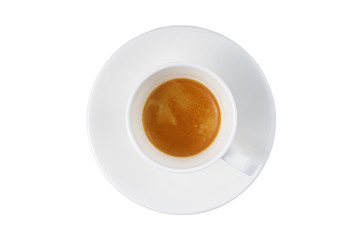 espresso in a white cup on a white background isolated