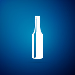Beer bottle icon isolated on blue background. Flat design. Vector Illustration
