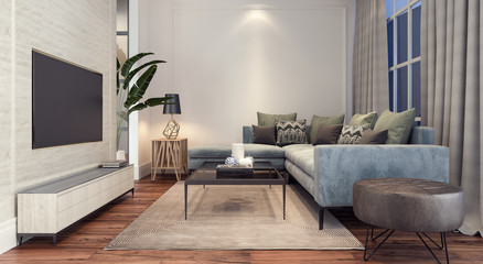 Modern living room interior design 3D Rendering
