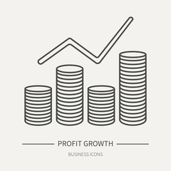 Profit growth - business icon in flat thin line style. Graphic design elements for ad, apps, website,packaging, poster or brochure. Vector illustration.