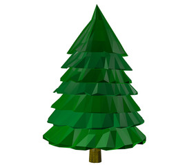 low polygonal spruce on a white background. 3D rendering