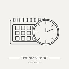 Time-management - business icon in flat thin line style. Graphic design elements for ad, apps, website,packaging, poster or brochure. Vector illustration.