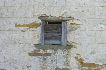 old window, wood and stone houses in the province of Zamora in Spain
