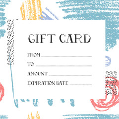 Colorful printable gift card with textured doodles. Vector creative print.
