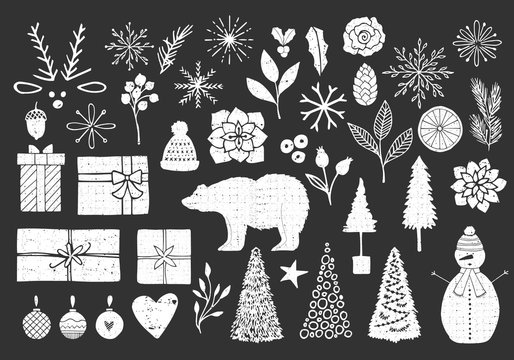 Set of Christmas design elements. Vector. Isolated.