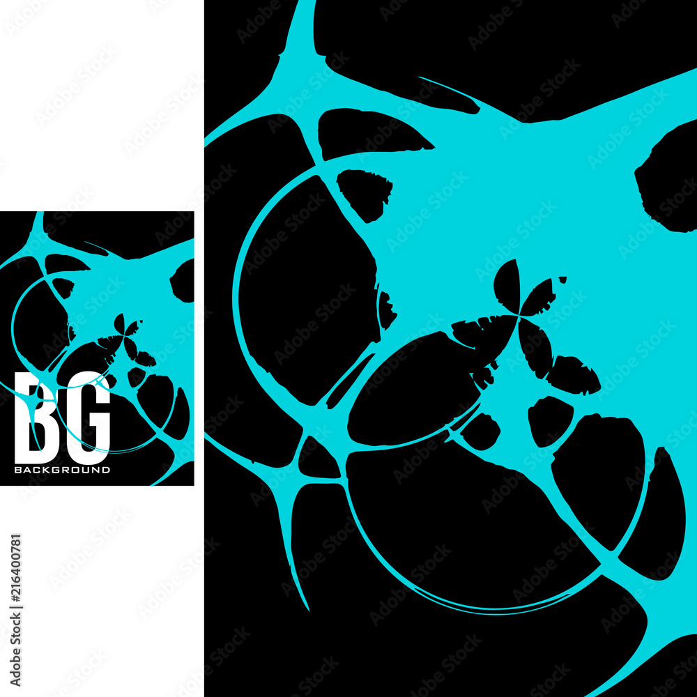Poster Abstract poster template with turquoise color stain on black background. Vector graphic layout