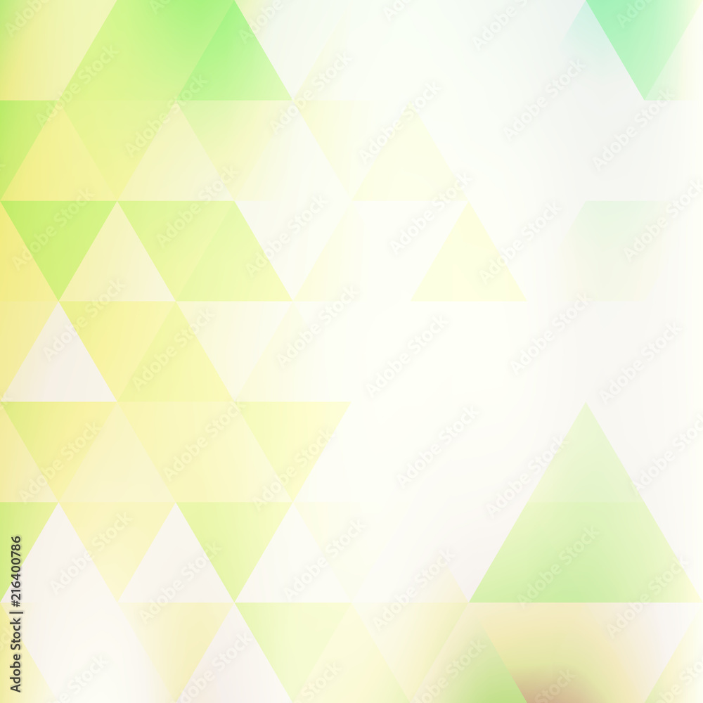 Poster Abstract square background textured by yellow and green triangles. Light vector pattern
