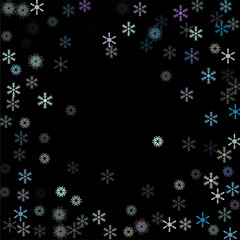 Falling down snow confetti, snowflake vector border. Festive winter, Christmas, New Year sale background. Cold weather, winter storm, scatter texture. Hipster snowfall falling snowflakes cool confetti