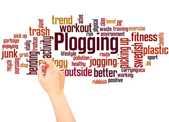 Plogging word cloud and hand writing concept