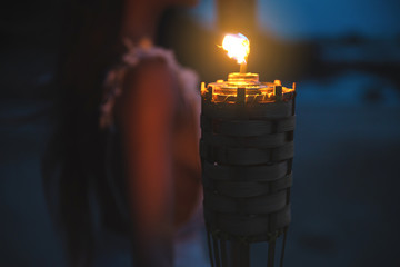 Close-up of bamboo torch light