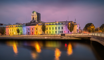Fototapeta na wymiar Cork City Hall During Cork Pride 2015 with Rainbow Colours