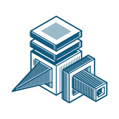 Abstract vector geometric form, 3D polygonal shape.