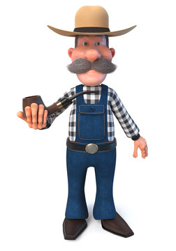 3d illustration farmer and Smoking a pipe