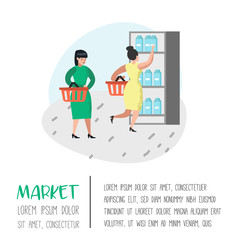 People Characters Shopping in Supermarket with Baskets Poster