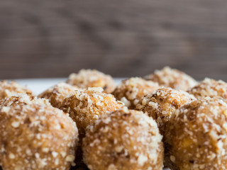 Homemade walnut balls, traditional Christmas sweets close up