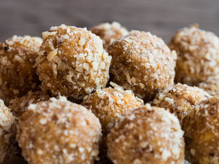 Homemade walnut balls, traditional Christmas sweets close up