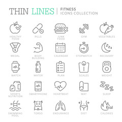 Collection of fitness related line icons