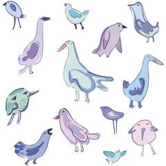 vector pattern with pink blue turquoise and violet birds