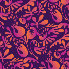 Exotic leaves and floral seamless pattern for background