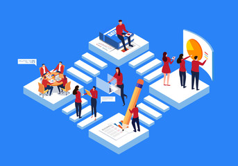 Isometric business team work