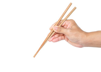 hand holding chopsticks tradition chinese japanese on white background