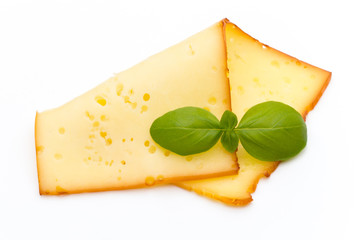 Cheese slices isolated on the white background.