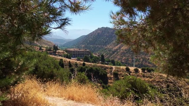 View about the valleys of Granada, with the "Abadia de Sacromonte" - a church left from the seventeenth century - in the background. Saturated, with soft panning.