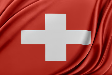Fototapeta premium Switzerland flag with a glossy silk texture.