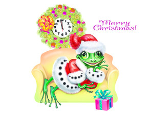Fototapeta premium funny frog is waiting for Christmas