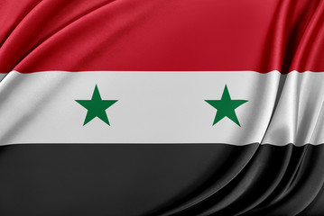 Syria flag with a glossy silk texture. - obrazy, fototapety, plakaty