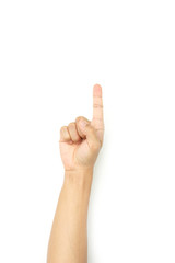 hand of man symbol pointing on white background.