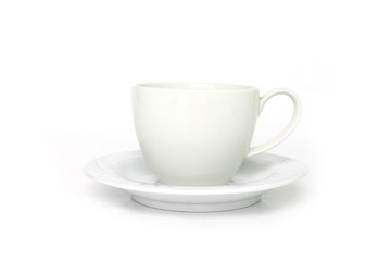 white cup coffee saucer empty on white background