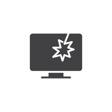 Broken Tv Screen Vector Icon. Filled Flat Sign For Mobile Concept And Web Design. Lcd Tv Broken Simple Solid Icon. Symbol, Logo Illustration. Pixel Perfect Vector Graphics