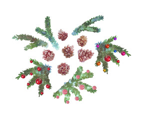 Christmas tree branches and fir cones