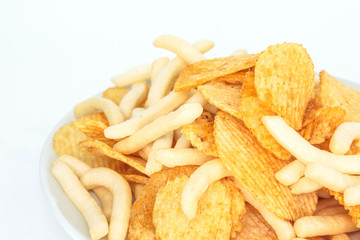 Fast food or junk food on white plate, No eating for good health.