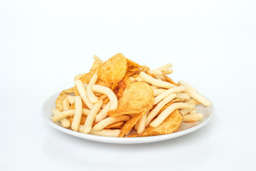 Fast food or junk food on white plate, No eating for good health.