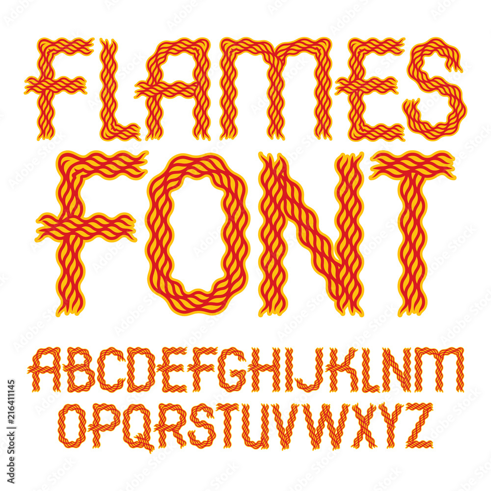 Fototapete set of vector upper case alphabet letters isolated made with hot flaming design