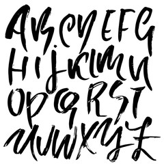 Hand drawn modern dry brush lettering. Grunge style alphabet. Handwritten font. Vector illustration.