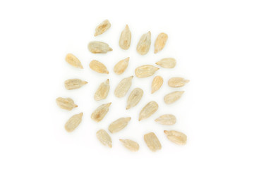 seed sunflower top view on white background.
