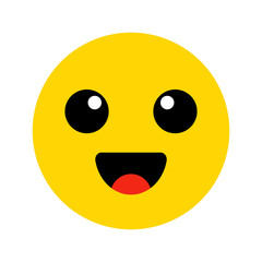 Emoji. Kawai yellow face. Cute emoticon. Flat smile. Vector illustration