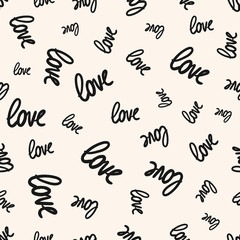 Love vector seamless pattern. Black and white handwritten words background