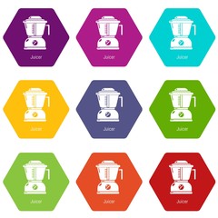 Juicer icons 9 set coloful isolated on white for web