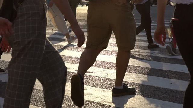 Crowds of people crossing road at Shibuya Crossing (Slow motion)